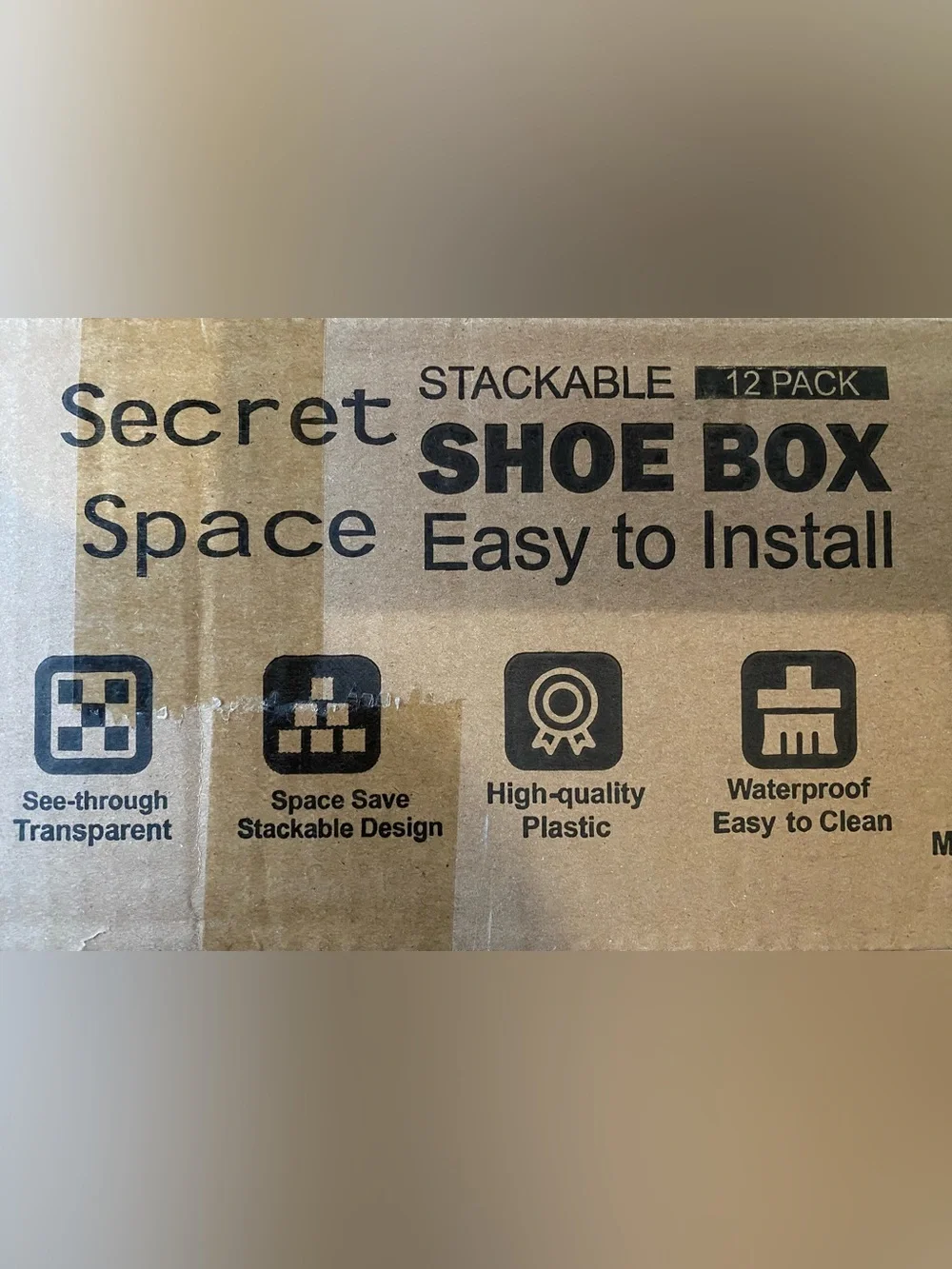 Secret Space 12 Piece Large Stackable Shoe Storage Boxes - White Frame, NIB!